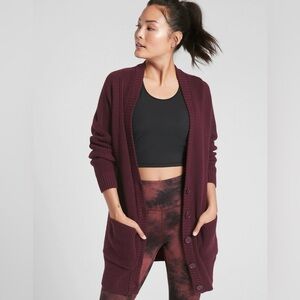Athleta Womens Maroon Womens West End Oversized Knit Cardigan Sweater Size XXS